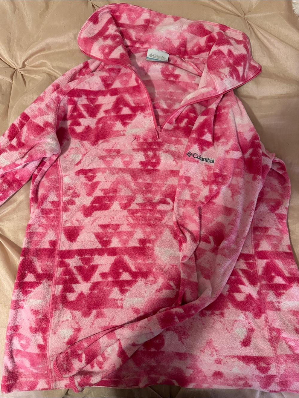 Columbia Pink and White Patterned Fleece Pullover